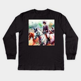 Abstract looking illustration of women's equestrian sport Kids Long Sleeve T-Shirt